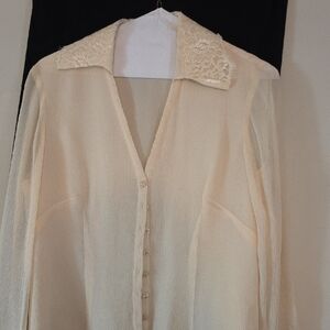 Anne Klein Cream Silk Blouse with Lace Collar